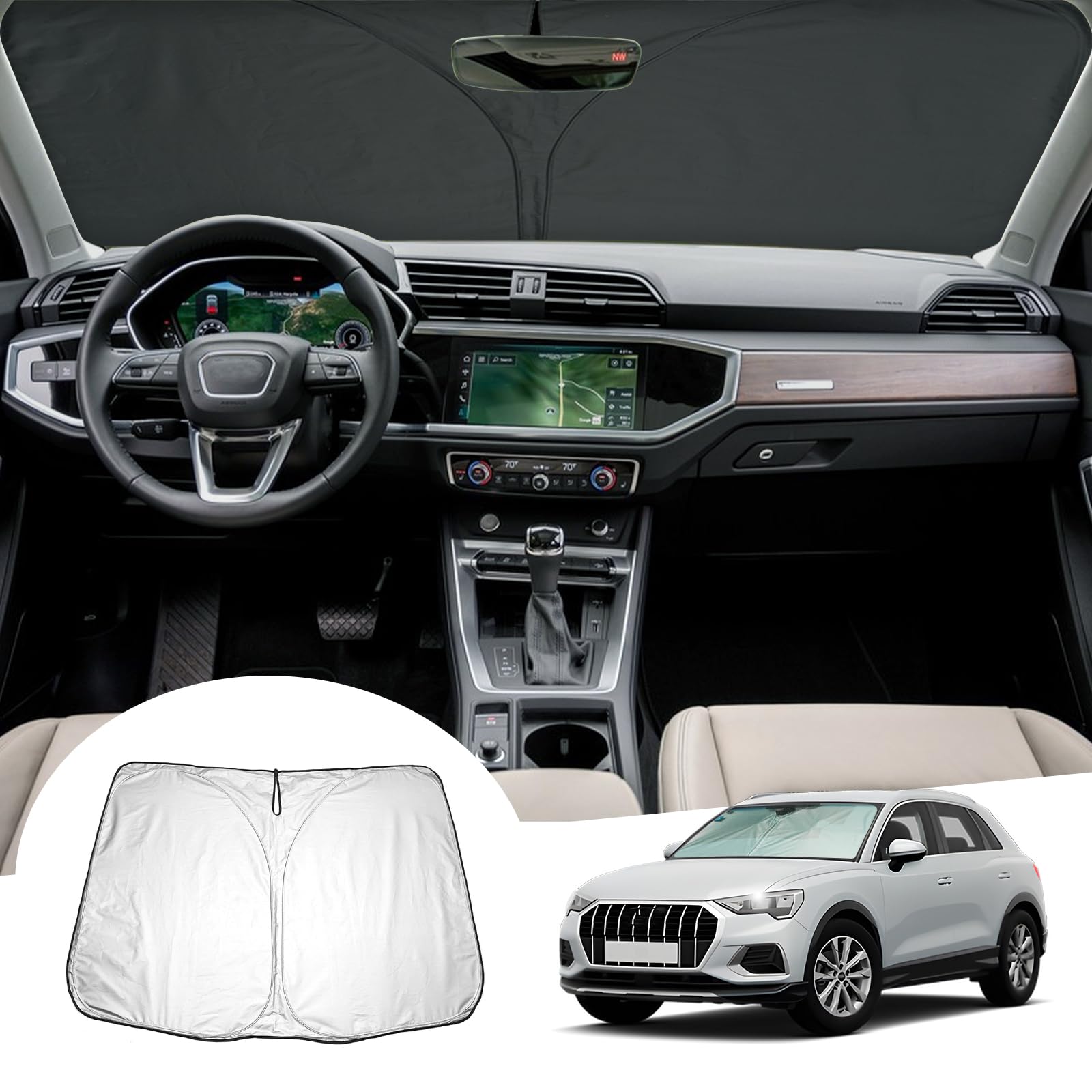 GAFAT Kompatibel mit Audi Q3 8U F3 2012-2024 2025 Sonnenschutz Frontscheibe Innen, Q3 Windschutzscheibe Sonnenschirm Sonnenblende, Abkühlung, UV Schutz, Q3 F3 Zubehör von GAFAT