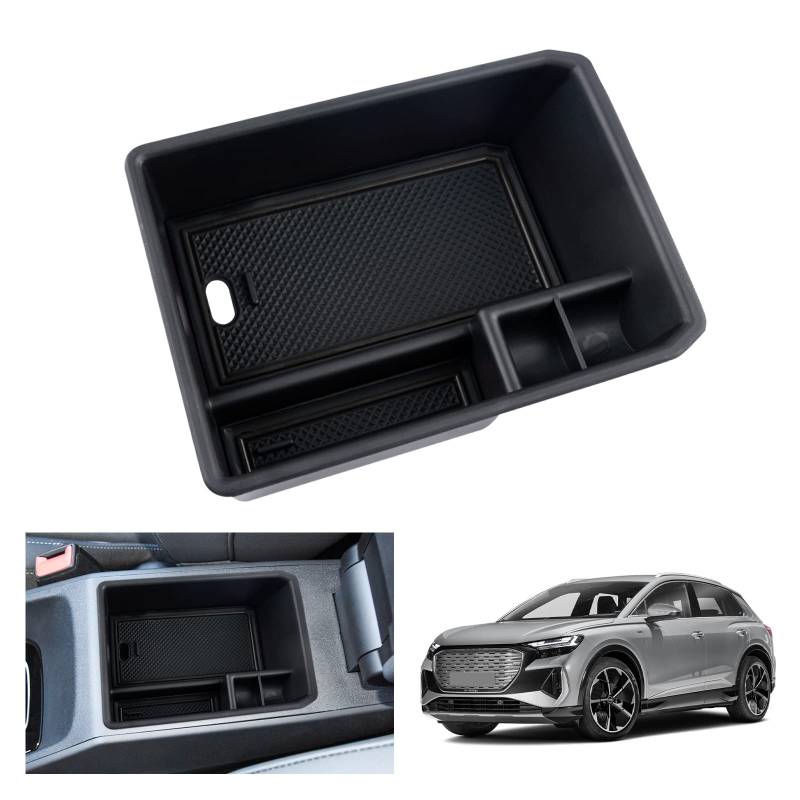 GAFAT Kompatibel mit Q4 e-tron EV Electric 2021-2023 2024 Mittelkonsole Aufbewahrungsbox, Q4 etron Sportback 2023 Armlehne Organizer Tray Handschuhfach (Schwarz) von GAFAT