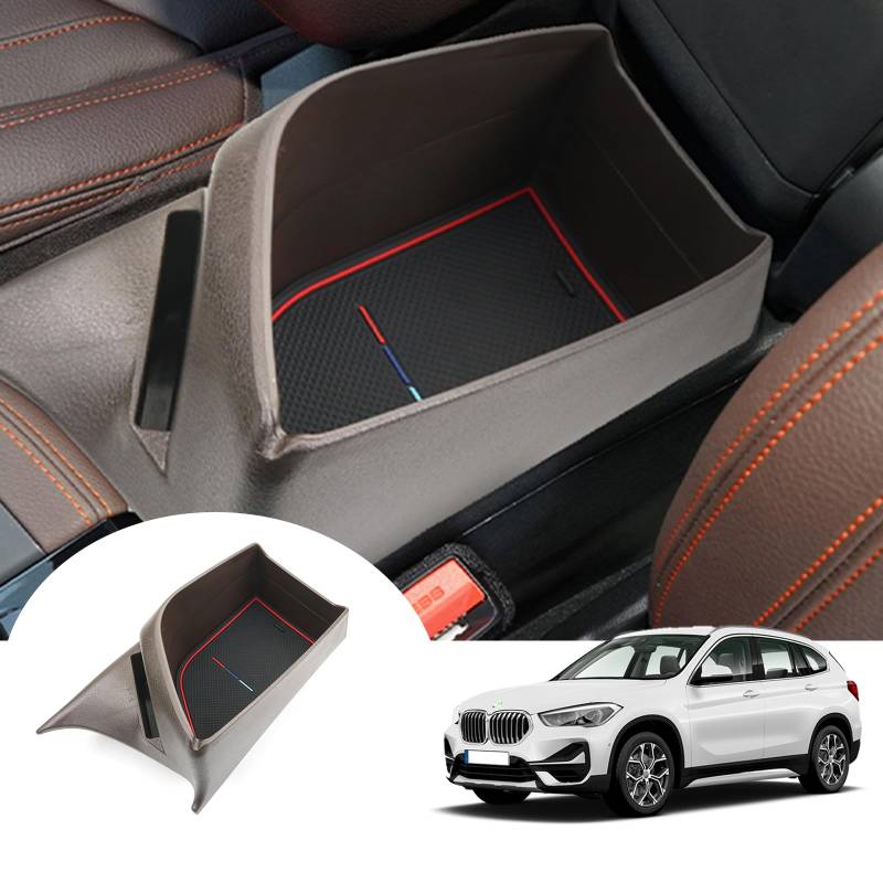 GAFAT Kompatibel mit BMW X1 F48/ X2 F39 2016-2022 Mittelkonsole Aufbewahrungsbox, X1 F48 Armlehnen Organizer Tray Ablage Handschuhfach, X1 F48 Zubehör, X2 F39 Zubehör (Rotbraun) von GAFAT