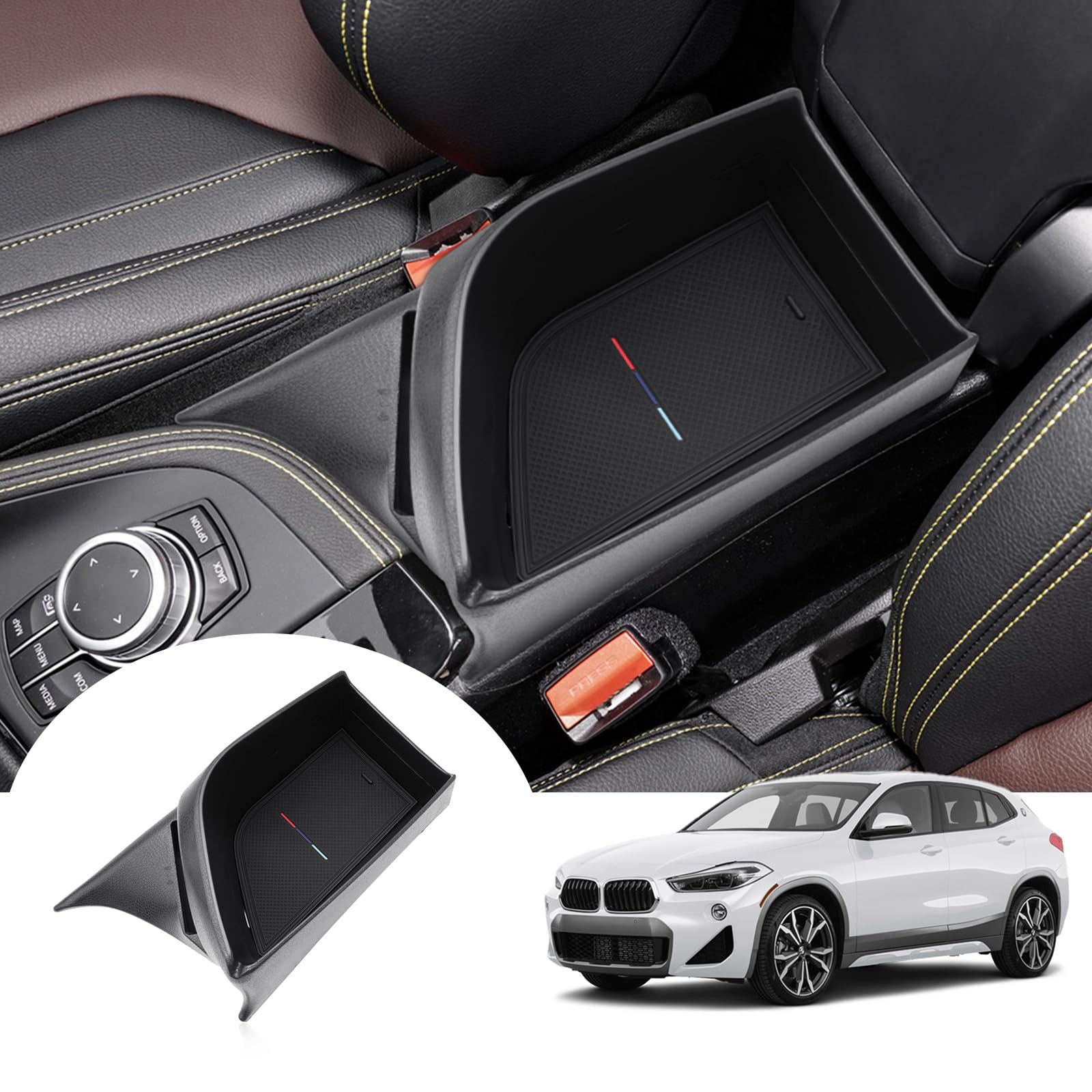 GAFAT Kompatibel mit BMW X1 F48/ X2 F39 2016-2022 Mittelkonsole Aufbewahrungsbox, X1 F48 Armlehnen Organizer Tray Ablage Handschuhfach, X1 F48 Zubehör, X2 F39 Zubehör (Schwarz) von GAFAT