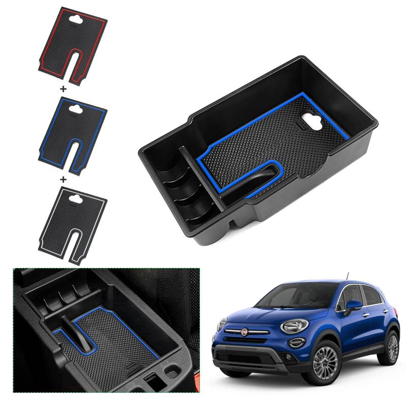 GAFAT Kompatibel mit FIAT 500X 2015-2024 2025 Mittelkonsole Aufbewahrungsbox, 500X 2023 Armlehne Organizer Tray Mittelarmlehne Handschuhfach, 500X Zubehör (Blau) von GAFAT