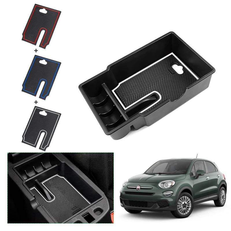 GAFAT Kompatibel mit FIAT 500X 2015-2024 2025 Mittelkonsole Aufbewahrungsbox, 500X 2023 Armlehne Organizer Tray Mittelarmlehne Handschuhfach, 500X Zubehör (Weiß) von GAFAT