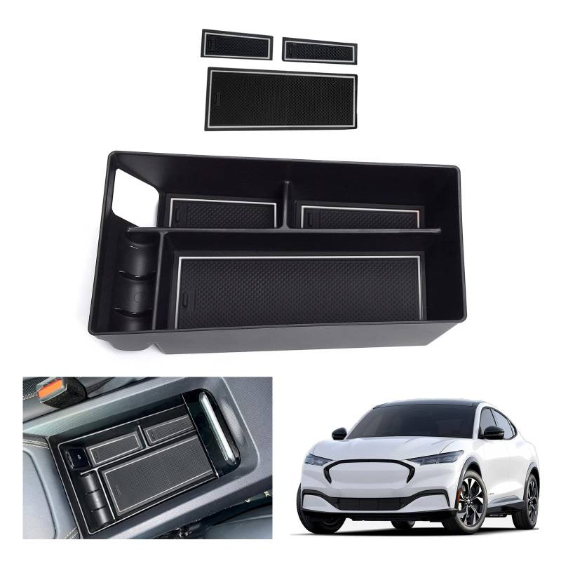 GAFAT Kompatibel mit Ford Mustang Mach-E 2021-2023 2024 Mittelkonsole Aufbewahrungsbox, Mach E 2024 Armlehne Organizer Tray Mittelarmlehne Handschuhfach (Weiß) von GAFAT