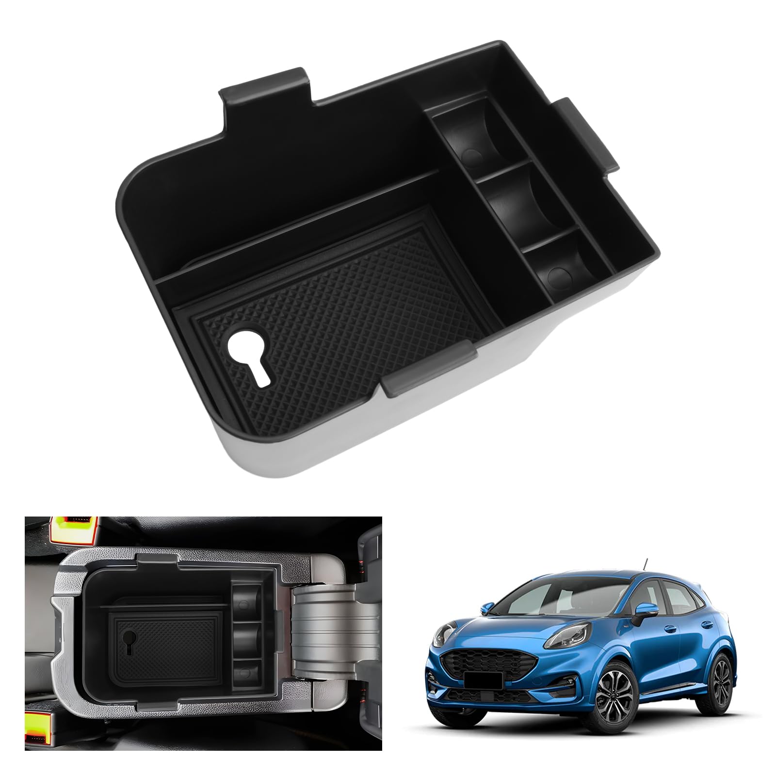 GAFAT Kompatibel mit Ford Puma/Fiesta MK8 2017-2024 Mittelkonsole Aufbewahrungsbox, Puma ST Fiesta ST MK8 Armlehnen Organizer Tray Ablage Handschuhfach, Puma Zubehör von GAFAT