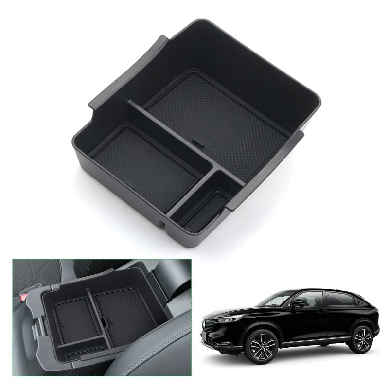 GAFAT Kompatibel mit Honda HR-V 2022-2024 2025 Mittelkonsole Aufbewahrungsbox, HRV 2023 Armlehne Organizer Tray Mittelarmlehne Handschuhfach, HRV 2024 zubehör (Schwarz1) von GAFAT