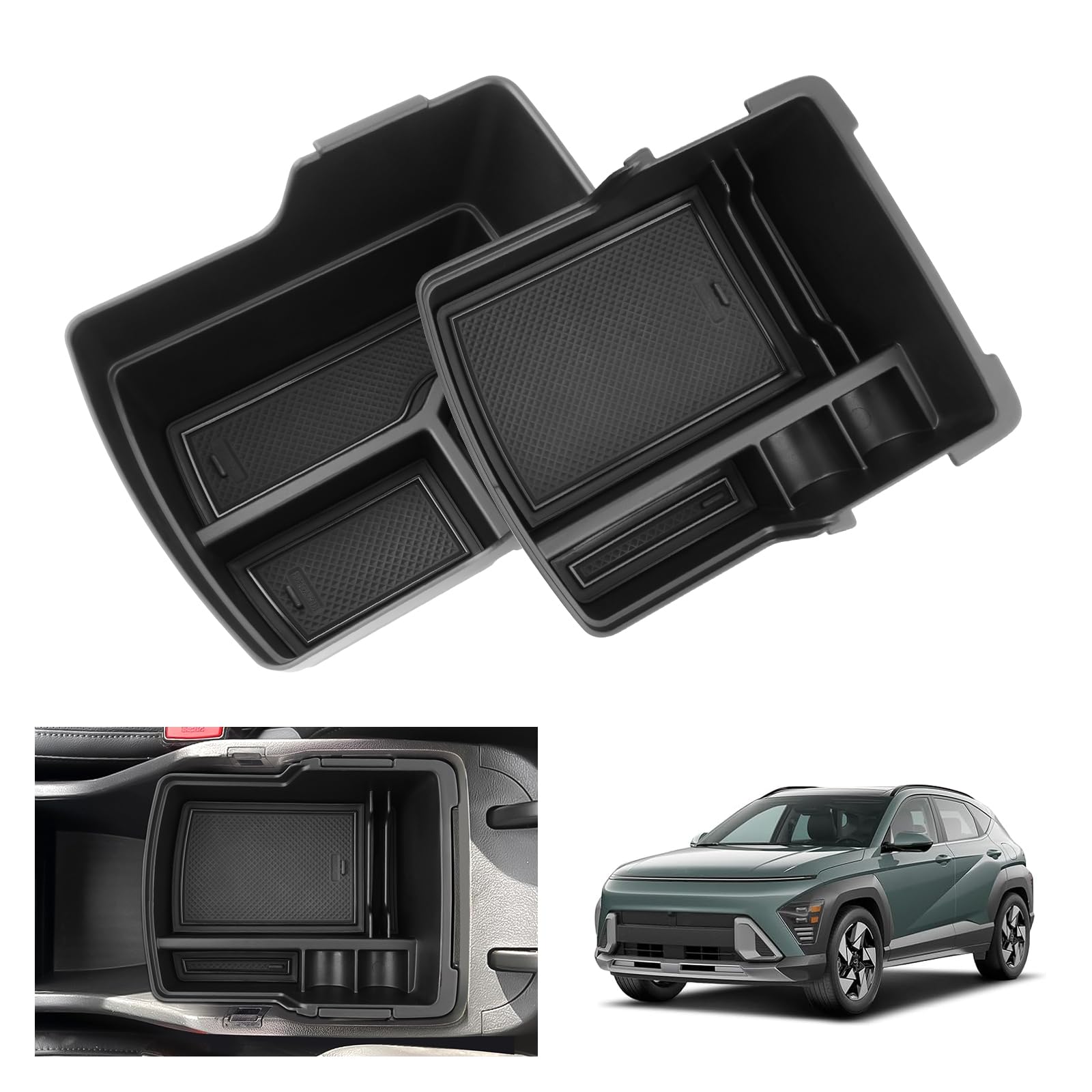 GAFAT Kompatibel mit Hyundai Kona SX2 EV Hybird 2024 2025 Mittelkonsole Aufbewahrungsbox, Kona 2024 EV Elektro Schaltgetriebe Automatikgetriebe Armlehne Organizer Tray [Für Alle Oberer] von GAFAT