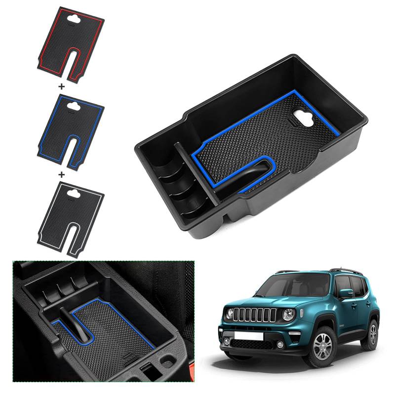 GAFAT Kompatibel mit Jeep Renegade 2015-2023 2024 Mittelkonsole Aufbewahrungsbox, Renegade Armlehne Organizer Tray Mittelarmlehne Handschuhfach, Renegade Zubehör (Blau) von GAFAT