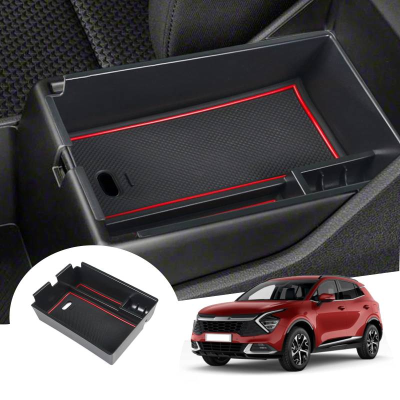 GAFAT Kompatibel mit Kia Sportage NQ5 2022-2023 2024 (Automatikgetriebe) Mittelkonsole Aufbewahrungsbox, Sportage 2023 Armlehne Organizer Tray Handschuhfach, Sportage 2023 Zubehör (Rot) von GAFAT