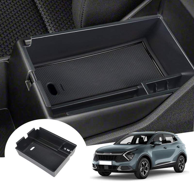 GAFAT Kompatibel mit Kia Sportage NQ5 2022-2023 2024 (Automatikgetriebe) Mittelkonsole Aufbewahrungsbox, Sportage 2023 Armlehne Organizer Tray Handschuhfach, Sportage 2023 Zubehör (Schwarz1) von GAFAT