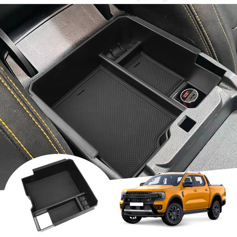 GAFAT Kompatibel mit Neu Ford Ranger T9 2023 2024 Mittelkonsole Aufbewahrungsbox, Ranger T9 Raptor Wildtrak XLT Organizer Tray Handschuhfach, Ranger 2023 Zubehör (Elektronische Bremse) von GAFAT