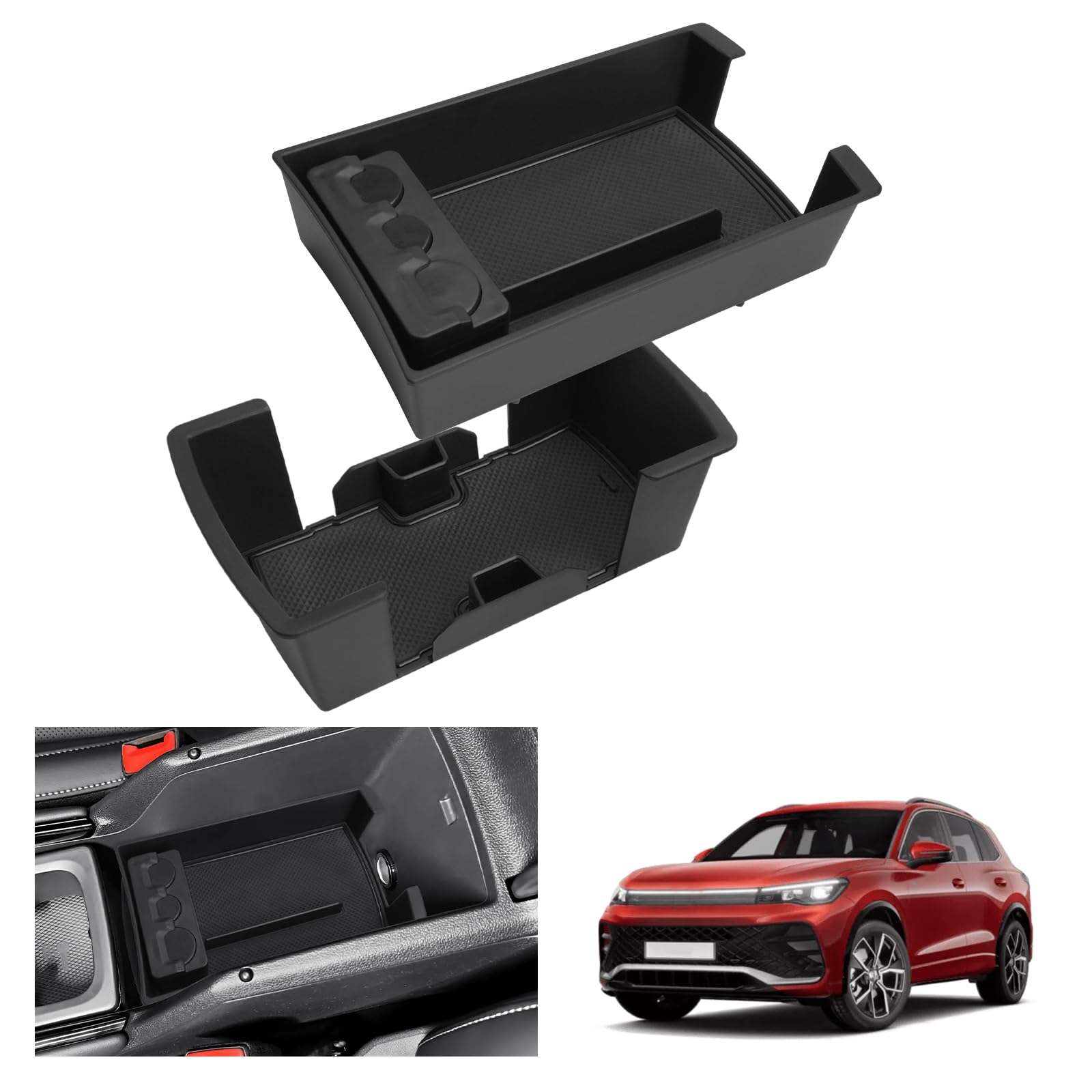 GAFAT Kompatibel mit Neu VW Tiguan 3 2024 2025 Mittelkonsole Aufbewahrungsbox, für Ti-guan III ab Bj. 2024- Armlehne Organizer Ablagen, Installation mit 2 Original Partitionen [2 Stück] von GAFAT