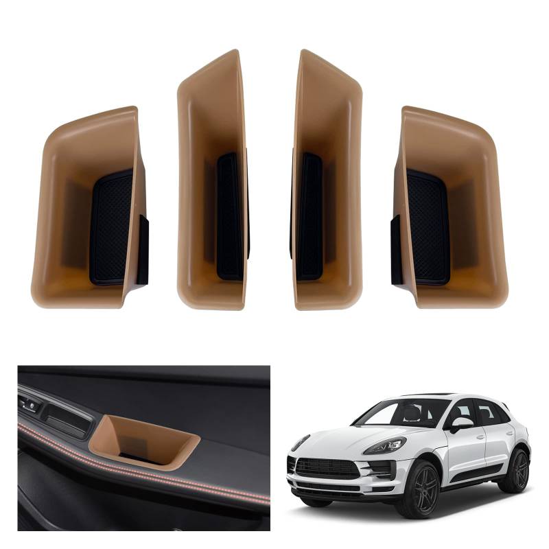 GAFAT Kompatibel mit Porsche Macan 2014-2023 2024 Mittelkonsole Aufbewahrungsbox, Armlehnen Ablagen Organizer Tray für Türschnalle [Ein Satz von 4 Stück] (Beige) von GAFAT