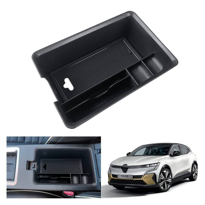 GAFAT Kompatibel mit Renault Megane E-Tech/Scenic E-Tech 2022 2023 2024 Mittelkonsole Aufbewahrungsbox, Megane E Tech Armlehne Organizer Tray Handschuhfach, Megane ETech Zubehör (Schwarz) von GAFAT