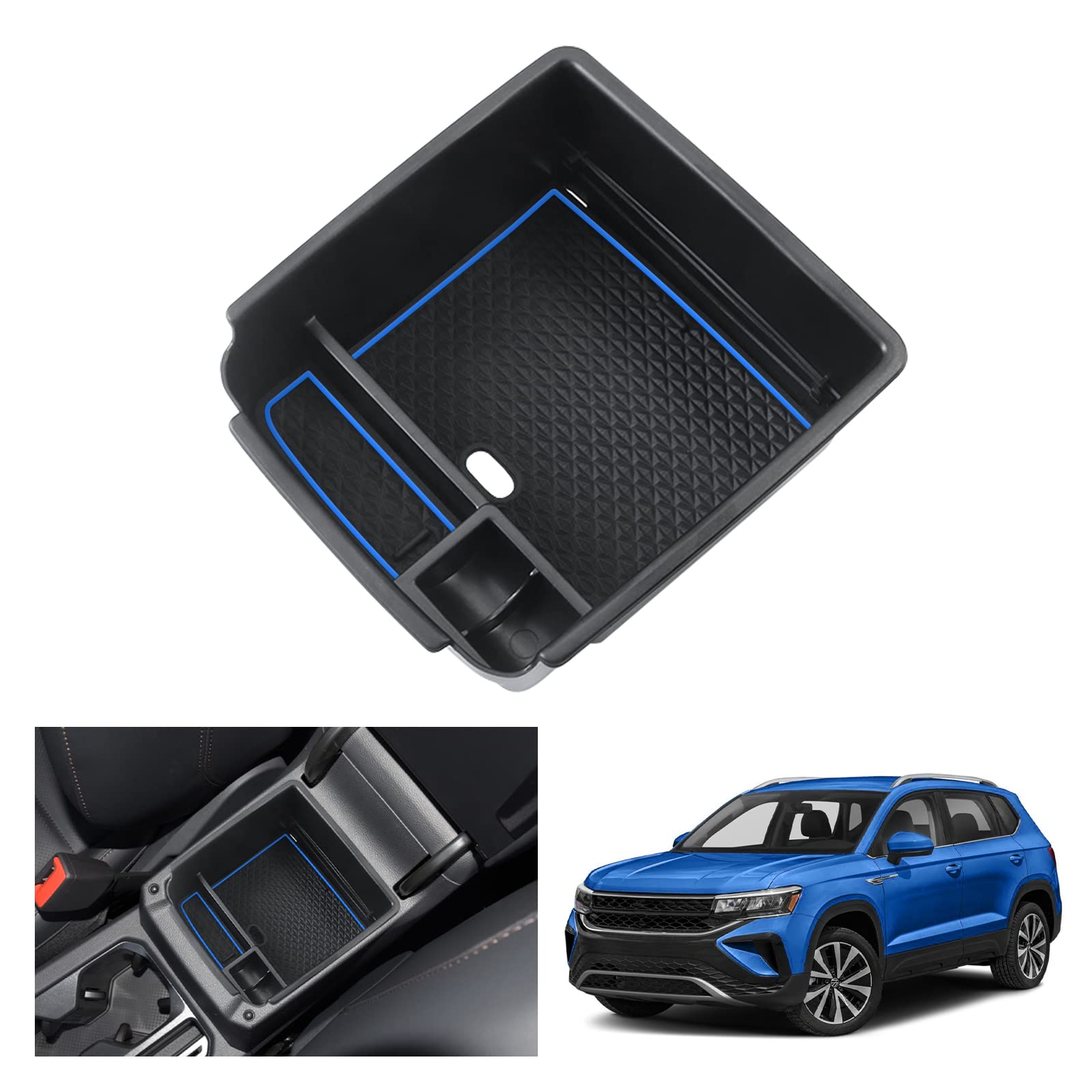 GAFAT Kompatibel mit V-W Tiguan 2/ Seat Tarraco 2016-2023 Mittelkonsole Aufbewahrungsbox, V-W Tigua-n MK2 Armlehne Organizer Tray Handschuhfach (Blau) von GAFAT