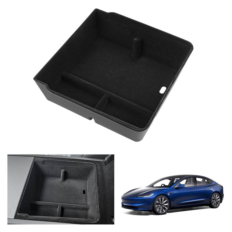 GAFAT Neu Tesla Model 3 2024 2025 Mittelkonsole Aufbewahrungsbox, Tesla Model 3 Highland 2024 Armlehnen Organizer Tray Handschuhfach, aus Flockung, Tesla Model 3 2024 Zubehör von GAFAT