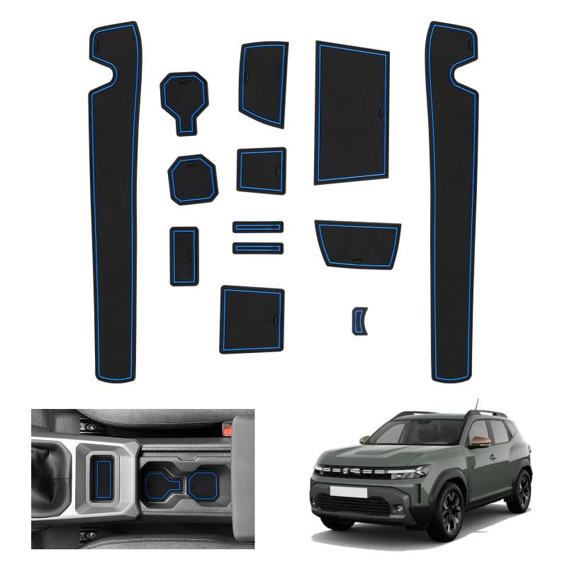 GAFAT Neuer Dacia Duster 3 2024 2025 Antirutschmatten, Gummimatten für Dacia Duster III ab 2024- Non-Slip Mats Mittelkonsole Becherhalter Türnaht Matten, Dacia Duster 3 Zubehör (Blau) von GAFAT