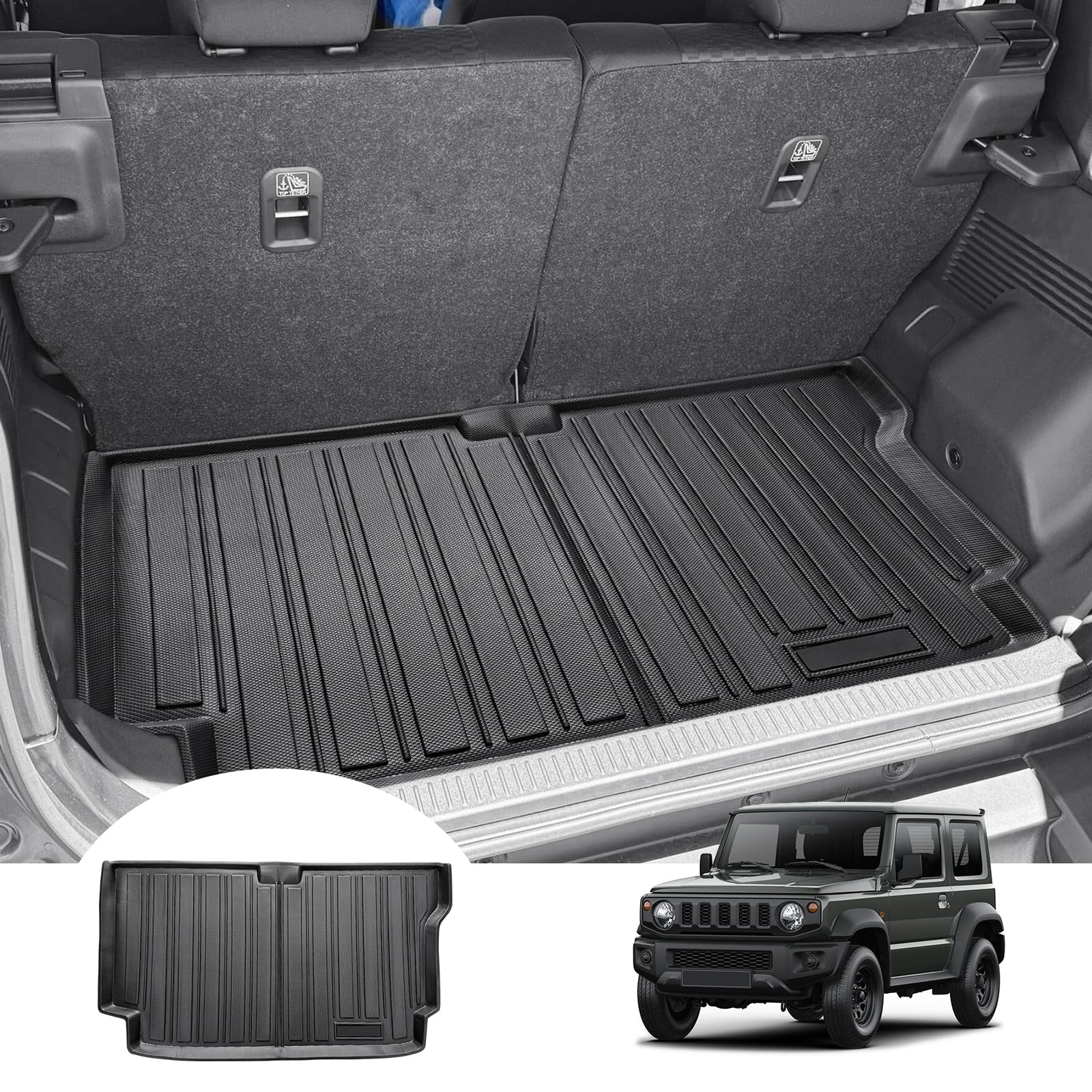 GAFAT Neuer Suzuki Jimny 2024 2025 JB64/JB74 (5-Sitzer) Kofferraummatte, Leicht zu Falten, TPE Allwetter-Kofferraumwanne Hohe Kante Original 3D-Scannen, Multifunktion Matte von GAFAT