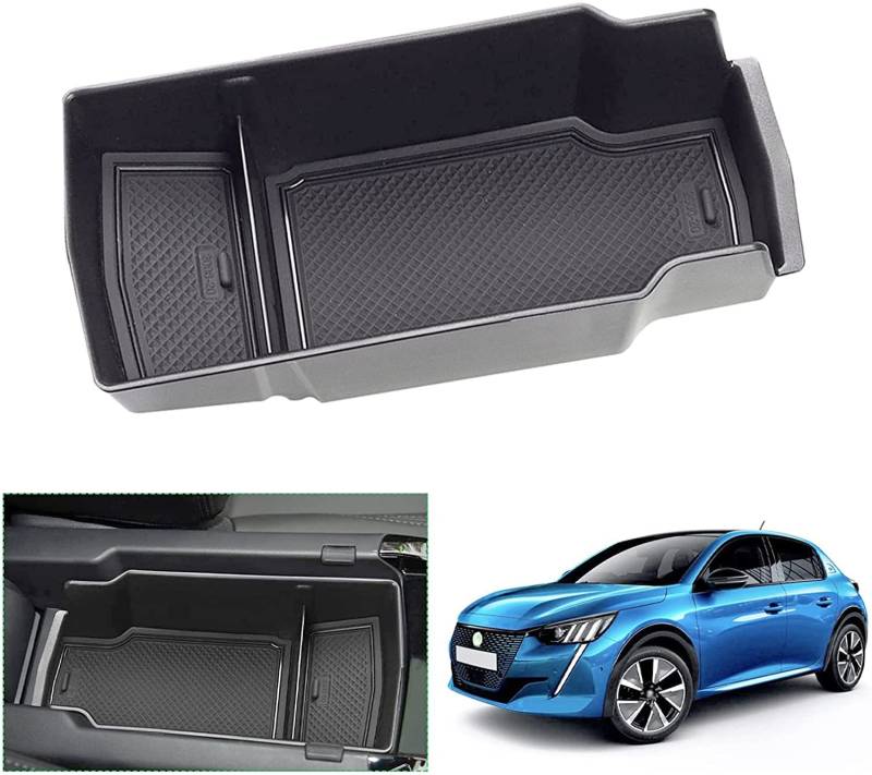 GAFAT Kompatibel mit Peugeot 208 e-208/2008 e-2008 Restyling 2020-2024 2025 Mittelkonsole Aufbewahrungsbox Armlehne Organizer Tray Mittelarmlehne Handschuhfach (Schwarz2) von GAFAT