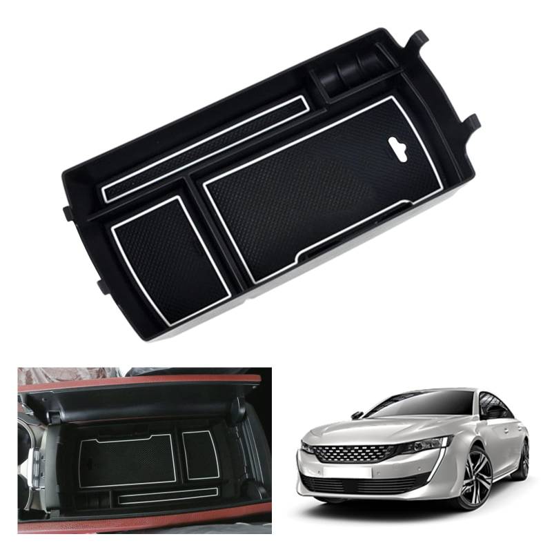 GAFAT Kompatibel mit Peugeot 508 SW GT Line 2019-2023 2024 Mittelkonsole Aufbewahrungsbox, Armlehne Tray Organizer Mittelarmlehne Handschuhfach, 508 Zubehör von GAFAT