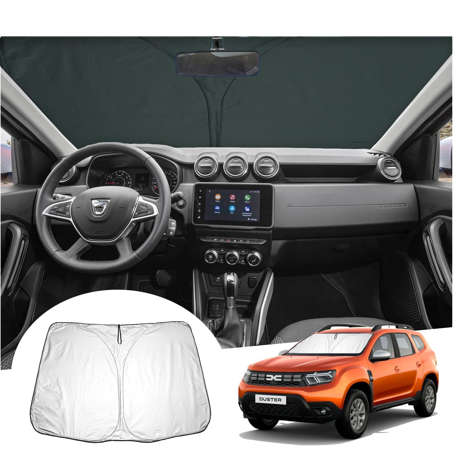 GAFAT Renaul-t Dacia Duster 2 Duster 1 2010-2024 Sonnenschutz Frontscheibe Innen, Duster 2 2023 Windschutzscheibe Sonnenschirm Sonnenblende, Abkühlung, UV Schutz, Dacia Duster Zubehör von GAFAT