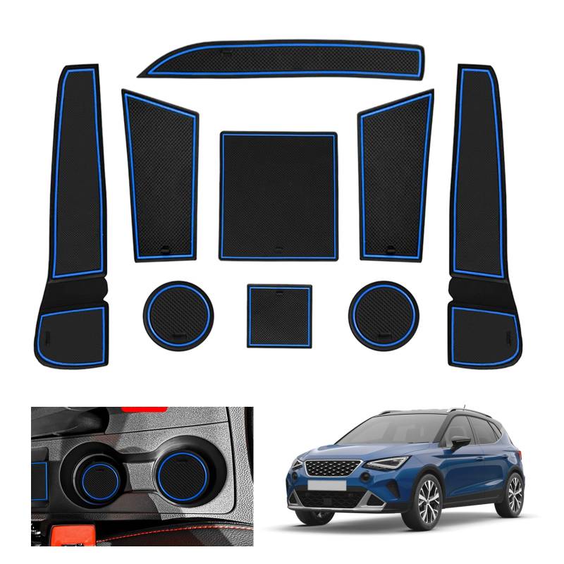 GAFAT Seat Arona/Seat Ibiza 6F KJ1 Facelift 2017-2023 2024 Antirutschmatten, Seat Ibiza 6F Gummimatten rutschfest Non-Slip, Mittelkonsole Türnaht Matten, Seat Arona Zubehör (Blau) von GAFAT