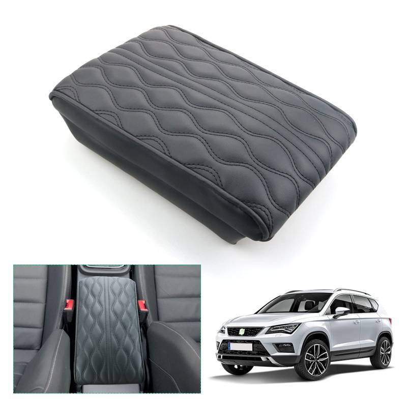 GAFAT Seat Ateca FR Facelift/Cuprα Ateca 2017-2023 2024 2025 Mittelarmlehne Abdeckung, Seat Ateca 2024 Mittelkonsole Armlehne Schutz Armlehnenbezüge, Leder Polster, Seat Ateca Zubehör (4 CM Verdickt) von GAFAT