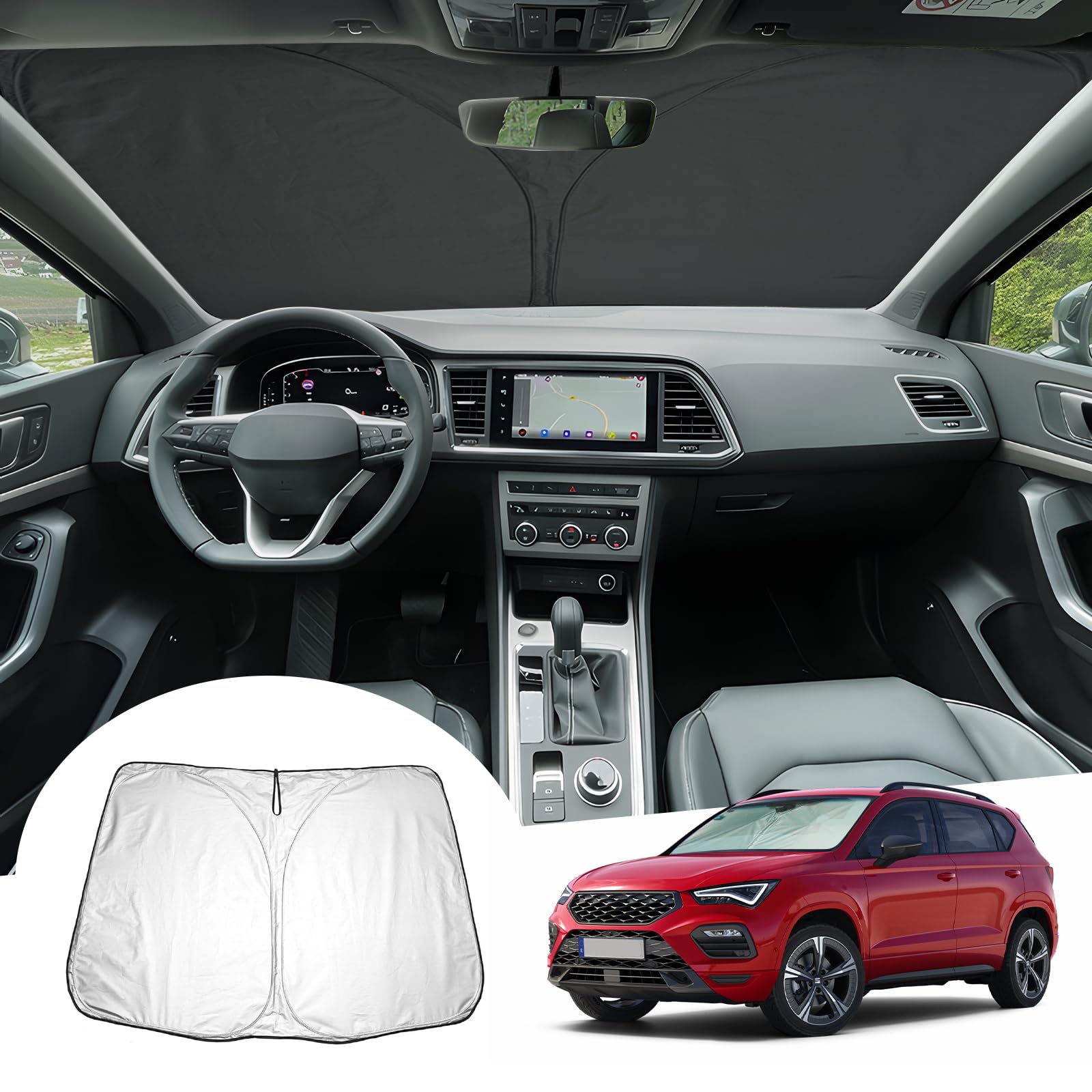 GAFAT Seat Ateca FR Facelift/Cupr-a Ateca 2017-2024 Sonnenschutz Frontscheibe Innen, Seat Ateca 2023 Windschutzscheibe Sonnenschirm Sonnenblende, Abkühlung, UV Schutz von GAFAT