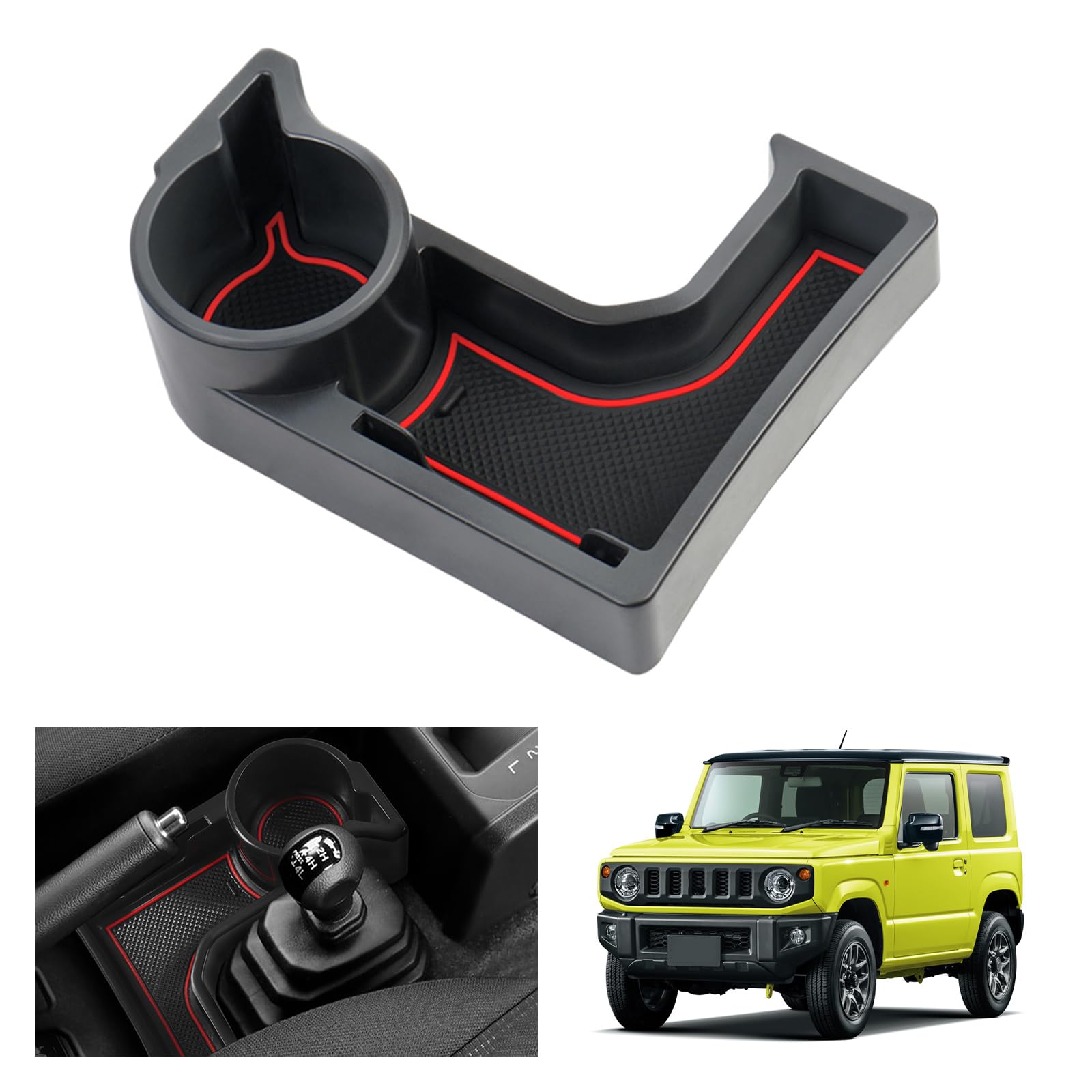 GAFAT Suzuki Jimny 2018-2024 2025 JB64/JB74 (Automatikgetriebe) Mittelkonsole Aufbewahrungsbox, Jimny Armlehne Organizer Tray mit Becherhalter, Suzuki Jimny Zubehör (Rot) von GAFAT