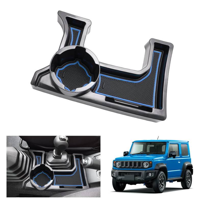 GAFAT Suzuki Jimny 2018-2024 2025 JB64/JB74 (Schaltgetriebe) Mittelkonsole Aufbewahrungsbox, Jimny Armlehne Organizer Tray mit Becherhalter, Suzuki Jimny Zubehör (Blau) von GAFAT