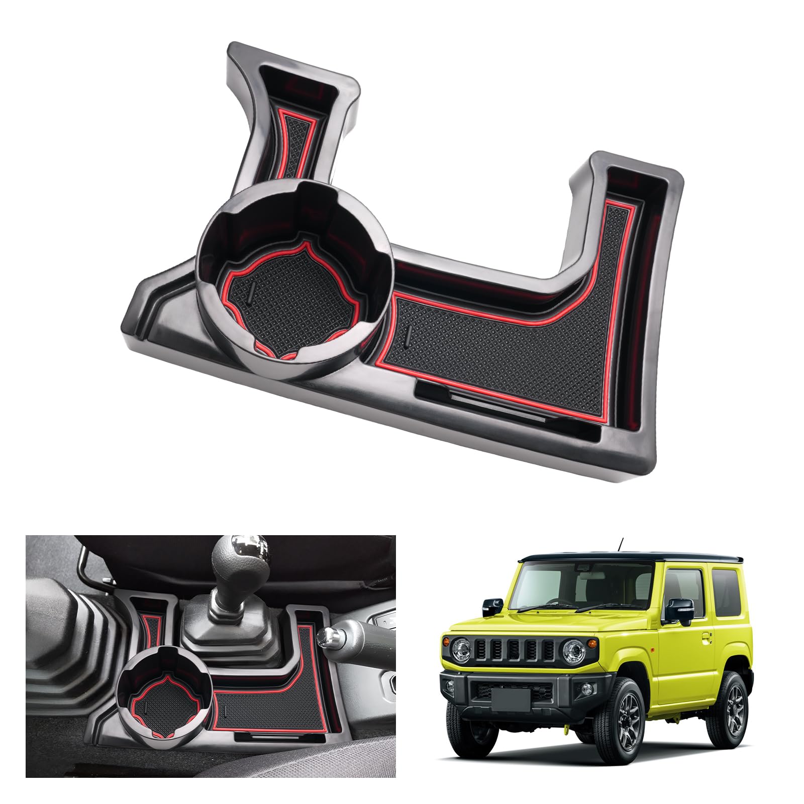 GAFAT Suzuki Jimny 2018-2024 2025 JB64/JB74 (Schaltgetriebe) Mittelkonsole Aufbewahrungsbox, Jimny Armlehne Organizer Tray mit Becherhalter, Suzuki Jimny Zubehör (Rot) von GAFAT