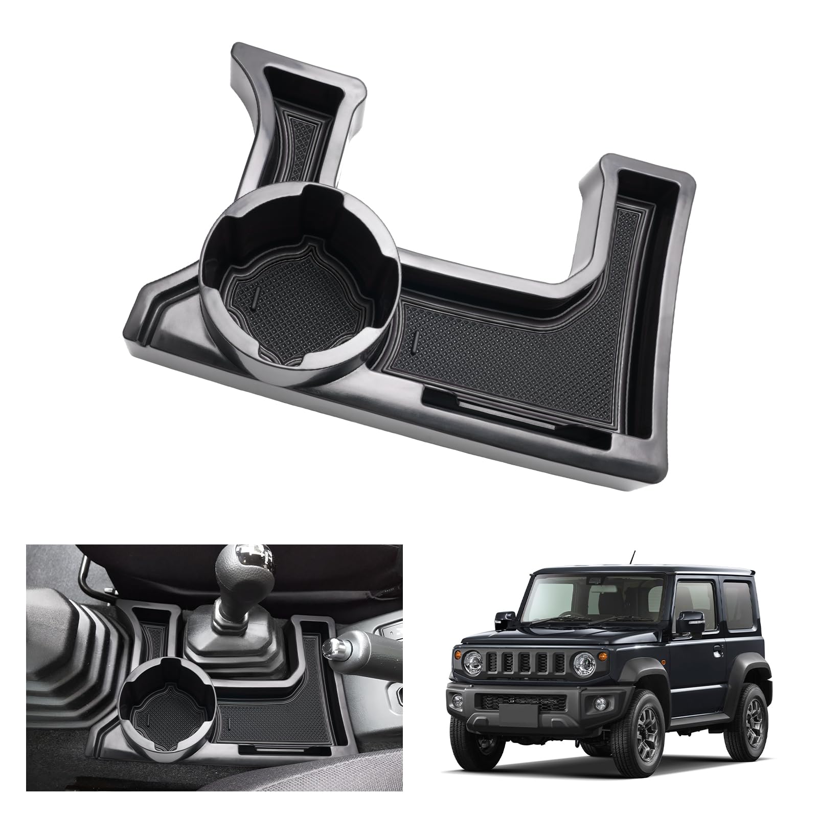 GAFAT Suzuki Jimny 2018-2024 2025 JB64/JB74 (Schaltgetriebe) Mittelkonsole Aufbewahrungsbox, Jimny Armlehne Organizer Tray mit Becherhalter, Suzuki Jimny Zubehör (Schwarz) von GAFAT