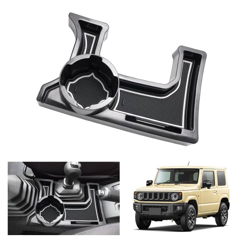 GAFAT Suzuki Jimny 2018-2024 2025 JB64/JB74 (Schaltgetriebe) Mittelkonsole Aufbewahrungsbox, Jimny Armlehne Organizer Tray mit Becherhalter, Suzuki Jimny Zubehör (Weiß) von GAFAT