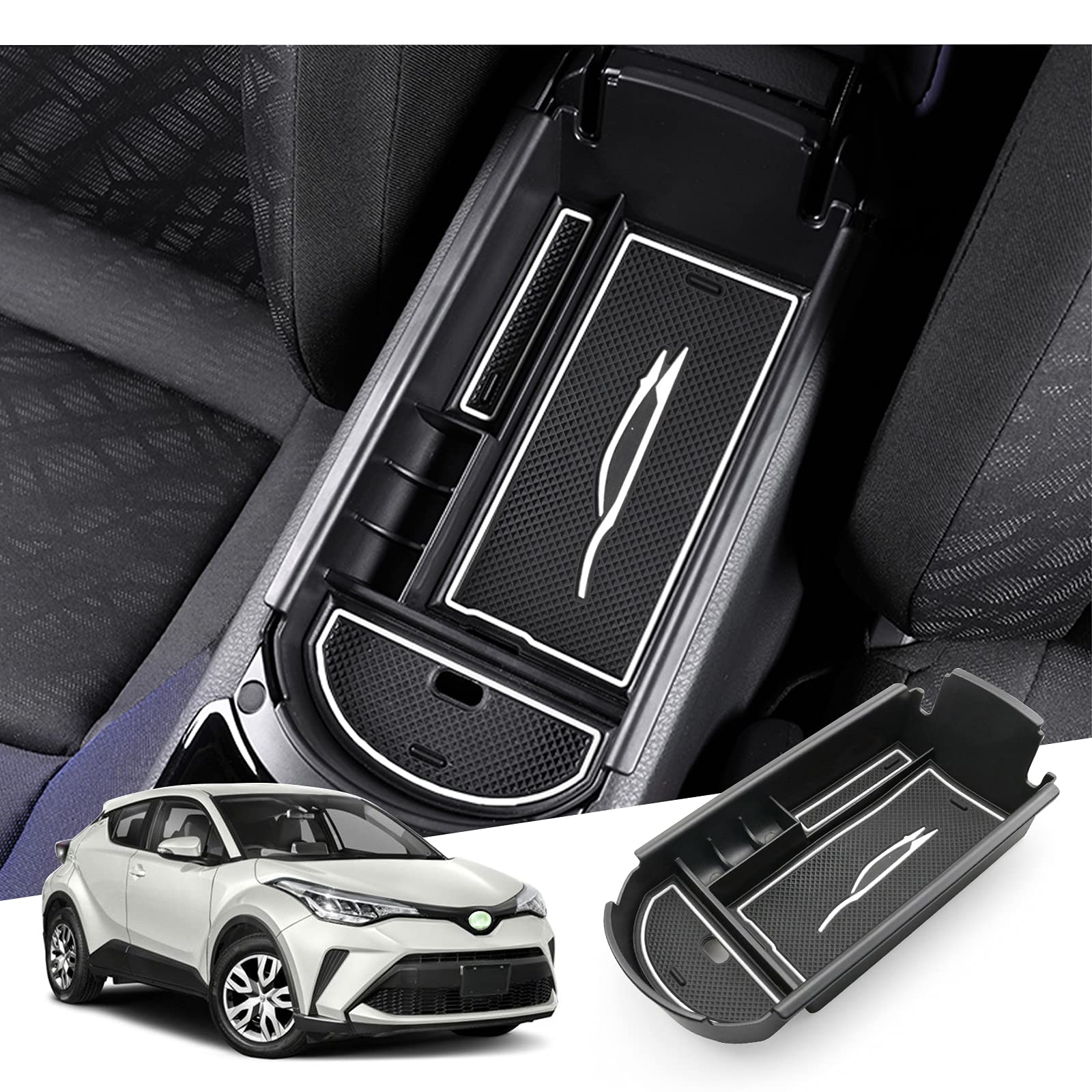 GAFAT Toyot-a C-HR 2016-2022 2023 Mittelkonsole Aufbewahrungsbox Armlehne Organizer Tray Mittelarmlehne Handschuhfach, Kompatibel mit Toyota CHR Zubehör (Weiß) von GAFAT