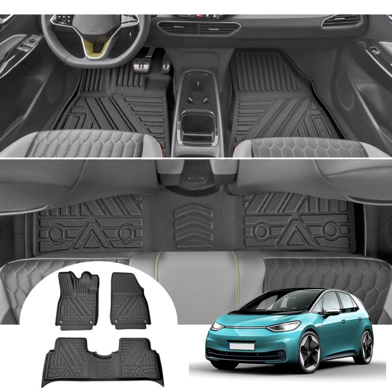 GAFAT V-W ID.3 Facelift 2021-2024 2025 Fussmatten, TPE Allwetter-Fußmatten für ID3 Gummimatten Original, 3D-Scannen TPE Hoher Rand, ID.3 Matten, Kompatibel mit VW ID.3 Zubehör von GAFAT