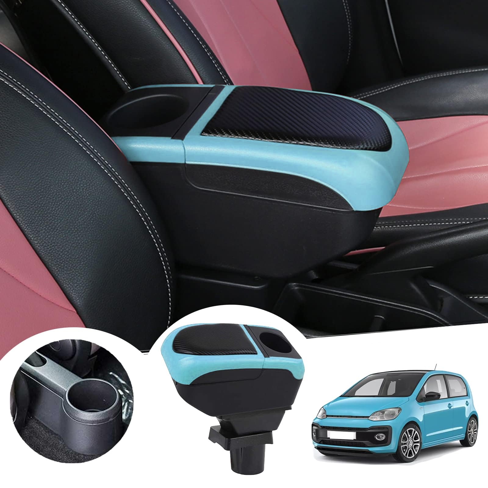 GAFAT V-W UP/Seat MII/Sko-d-a Citigo 2013-2022 2023 Armlehnen, Mittelkonsole Armlehnenbox Mittelarmlehne Aufbewahrungsbox, mit Ablagefach und Becherhalter (Blau) von GAFAT