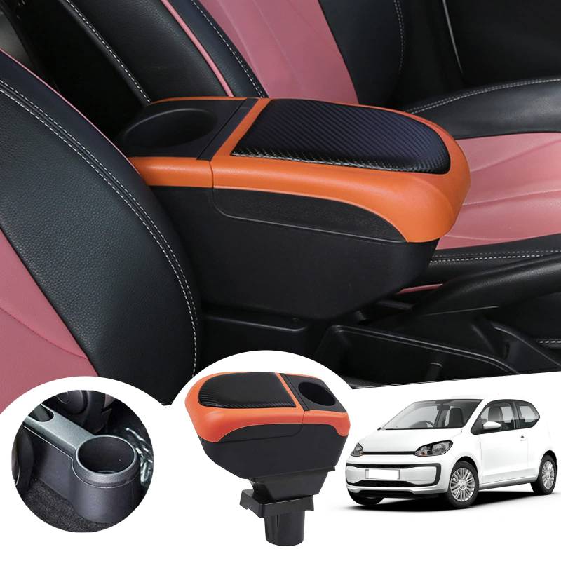 GAFAT V-W UP/Seat MII/Sko-d-a Citigo 2013-2022 2023 Armlehnen, Mittelkonsole Armlehnenbox Mittelarmlehne Aufbewahrungsbox, mit Ablagefach und Becherhalter (Orange) von GAFAT