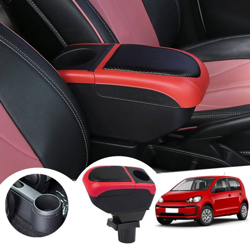 GAFAT V-W UP/Seat MII/Sko-d-a Citigo 2013-2022 2023 Armlehnen, Mittelkonsole Armlehnenbox Mittelarmlehne Aufbewahrungsbox, mit Ablagefach und Becherhalter (Rot) von GAFAT