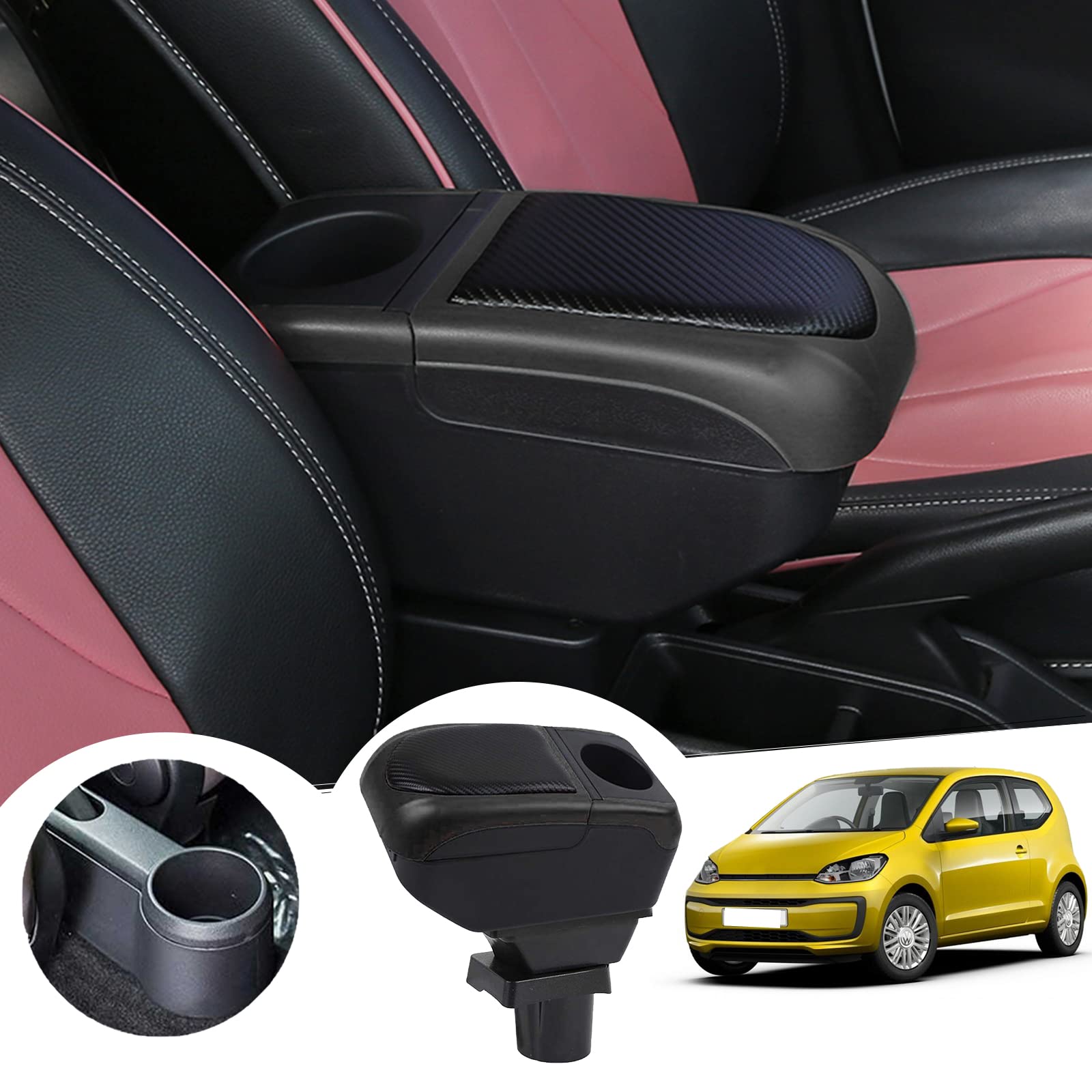 GAFAT V-W UP/Seat MII/Sko-d-a Citigo 2013-2022 2023 Armlehnen, Mittelkonsole Armlehnenbox Mittelarmlehne Aufbewahrungsbox, mit Ablagefach und Becherhalter (Schwarz) von GAFAT