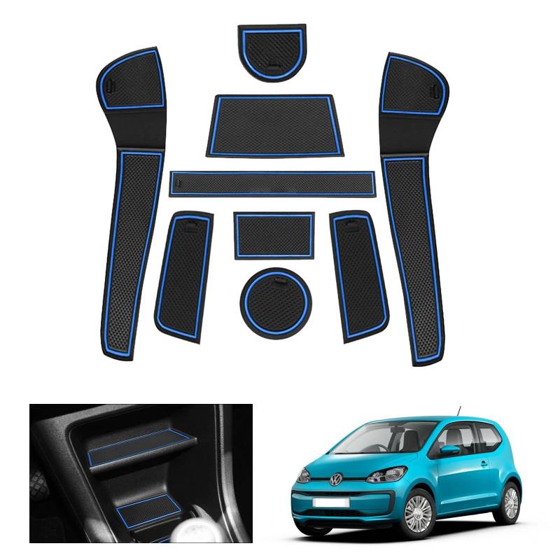 GAFAT V W UP/Seat MII/Skodα Citigo 2013-2023 2024 Antirutschmatten, V W e-UP UP GTI Gummimatten, Mittelkonsole Matten, Aufbewahrungsbox Matten, Türnaht Matten (Blau) von GAFAT