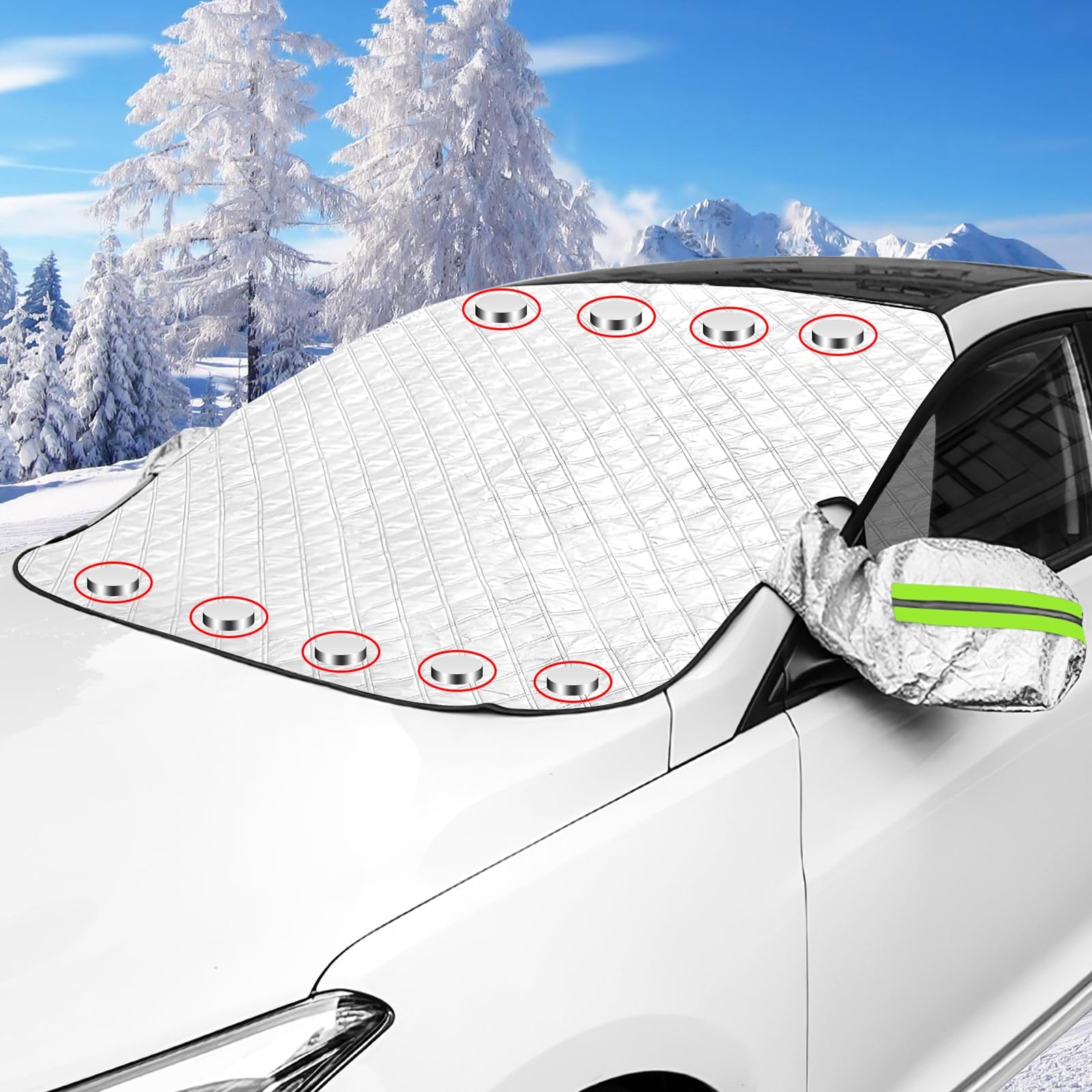 Auto Frontscheibenabdeckung Winter für Ford Tourneo Connect 2012-2022, Sonnenschutz Frontscheibe Eisschutzfolien 9 Magnet mit 2 Spiegelabdeckungen Gegen Schnee Staub Frost Autozubehör von GAFENO