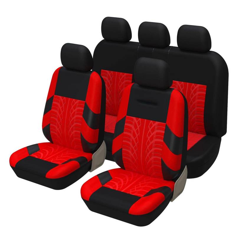 GAFENO Auto Sitzbezüge Set Für Audi A2 8Z S line Sport/Xtend 1999-2005, Universal Autositzbezüge Leinenstoff Sitzkissen Vorne RüCken Sitzschutz Waschbarer Anti Rutsch Innenraum Zubehör,H/Red von GAFENO