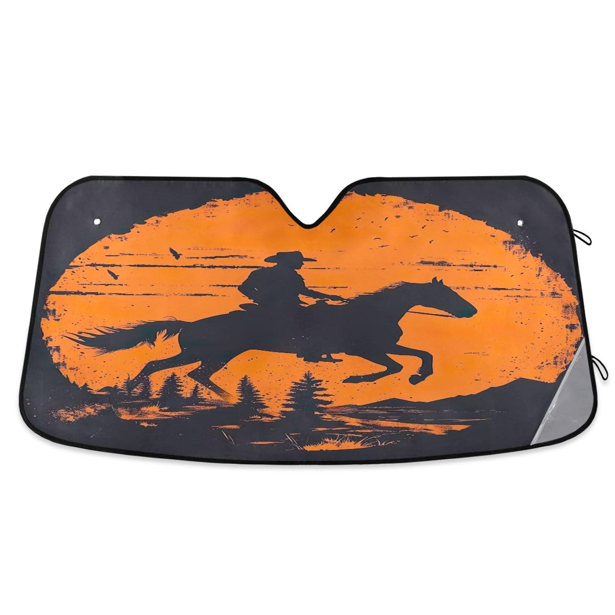 Cowboy Riding Horse Silhouette Sonnenabweiser für Windschutzscheibe, Sonnenschutz für Autofenster, 53 x 23,5 Zoll von GAIREG