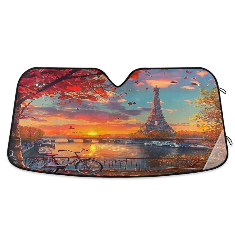 Sunrise Paris Eiffelturm Auto Windschutzscheibe Sonnenschutz Faltbar Auto Schild Sonnenschutz 53x23,5 Zoll von GAIREG