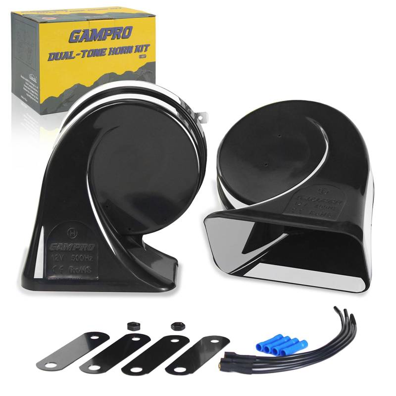 GAMPRO Hupe Autohupe Laut 130dB, Hörner Signalhorn für 12v Pkw Lkw Wohnmobile Motorräder Schiffe E-Bikes,2 Stück Trumpet for Any 12V Vehicles Trucks Lorrys Trains Boats Cars (G160168) von GAMPRO