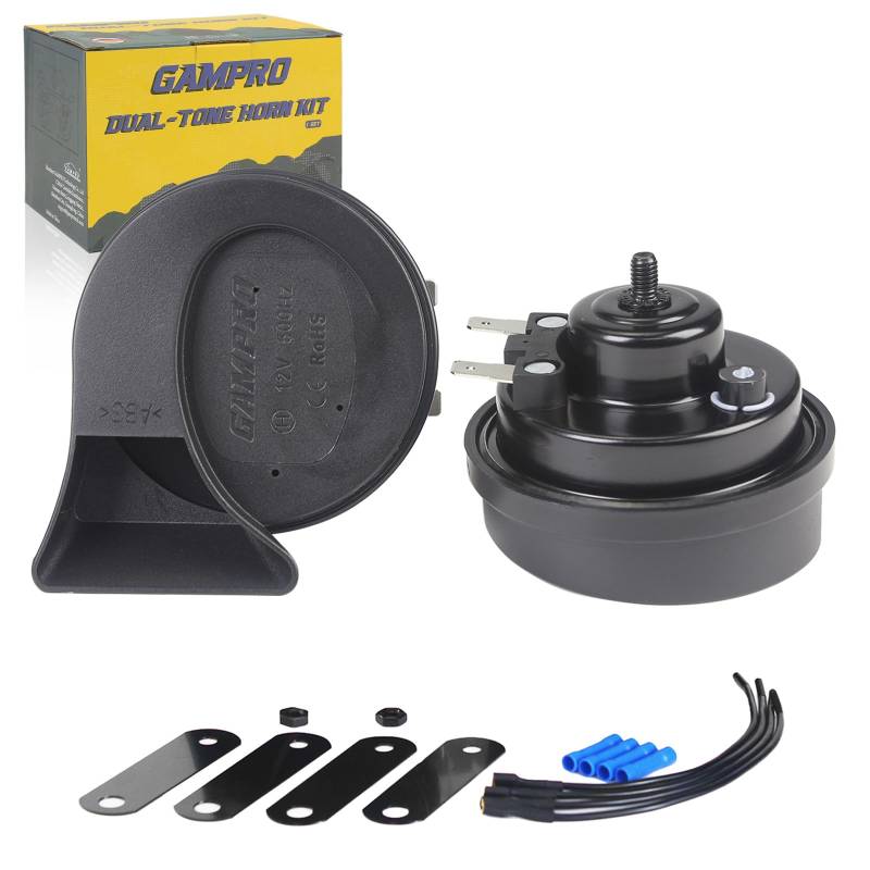 GAMPRO Hupe Autohupe Laut 130dB, Hörner Signalhorn für 12v Pkw Lkw Wohnmobile Motorräder Schiffe E-Bikes,2 Stück Trumpet for Any 12V Vehicles Trucks Lorrys Trains Boats Cars (G160175) von GAMPRO