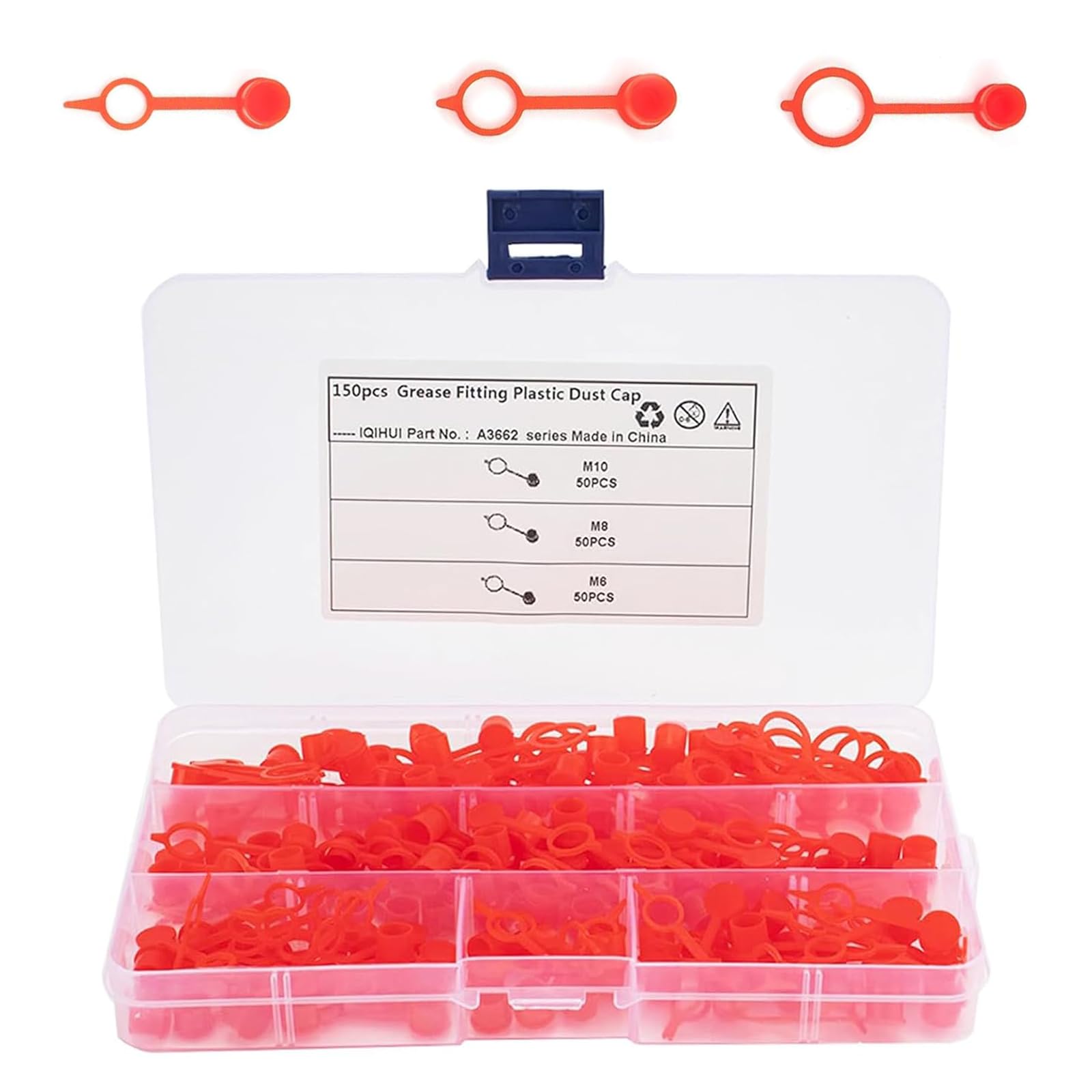 GANILITY Schmiernippelschutzkappe, Kunststoff-Schmiernippelschutzkappe, Schmiernippelkappe, M6/M8/M10, für Pkw, Motorräder und LKW, mit Durchsichtiger Aufbewahrungsbox, 150 Stück von GANILITY
