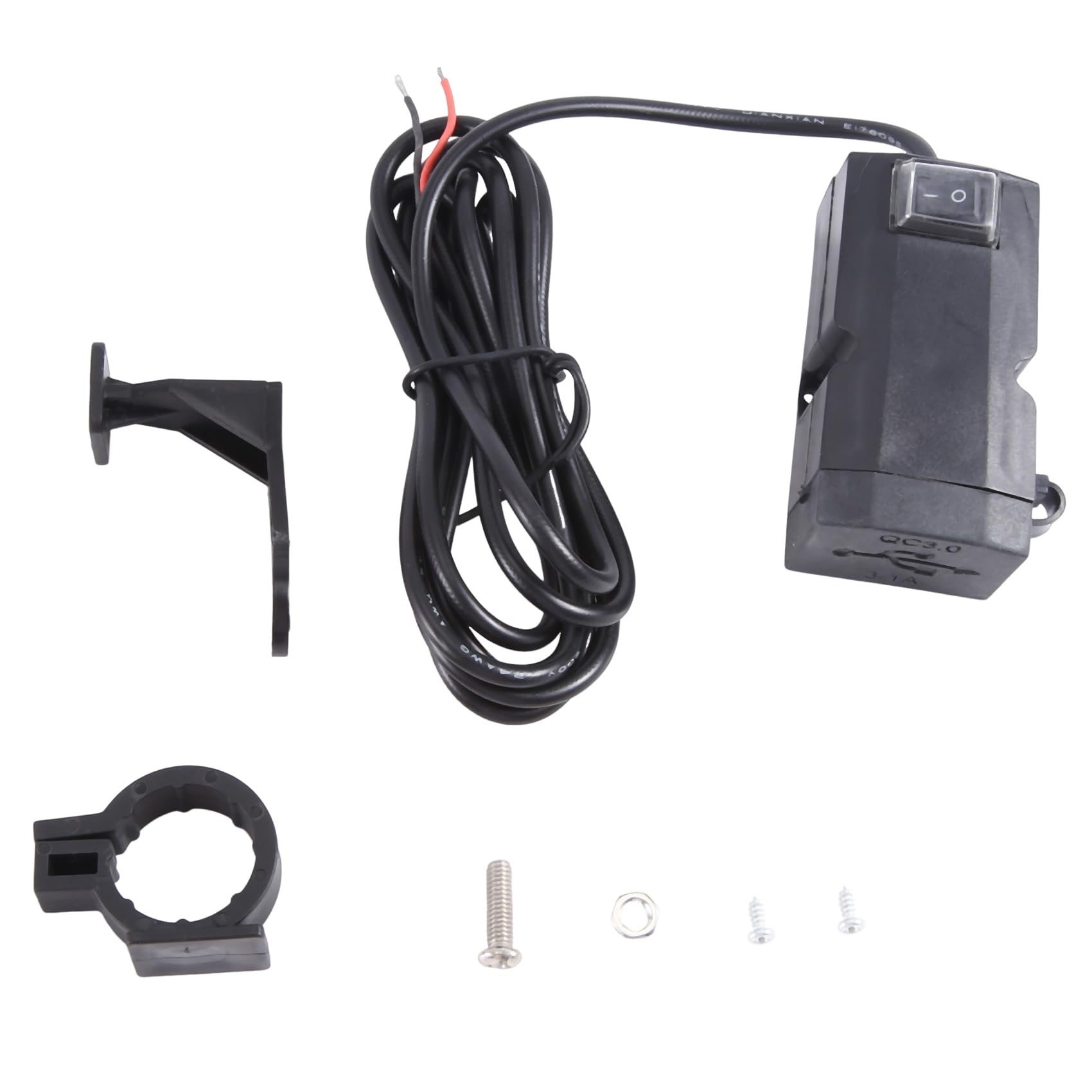 GANOMM 1 Stück Motorrad-Lenker-Ladegerät-Adapter, Netzteil-Buchse, Schwarzer Kunststoff, 12 V-24 V, QC3.0/3,1 A, Dual-USB-Anschluss von GANOMM