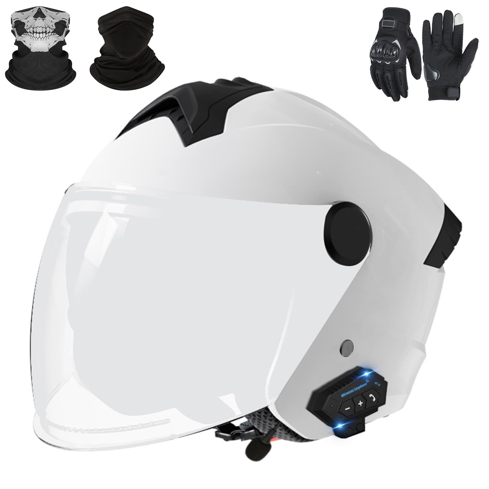 Bluetooth-Motorradhelm mit offenem Gesicht, Jet-Helm für Erwachsene, Männer und Frauen, Motocross-Helme mit Visier und Mikrofon, ECE 22.06-geprüft B-2,M (54-62cm) von GAORUTO