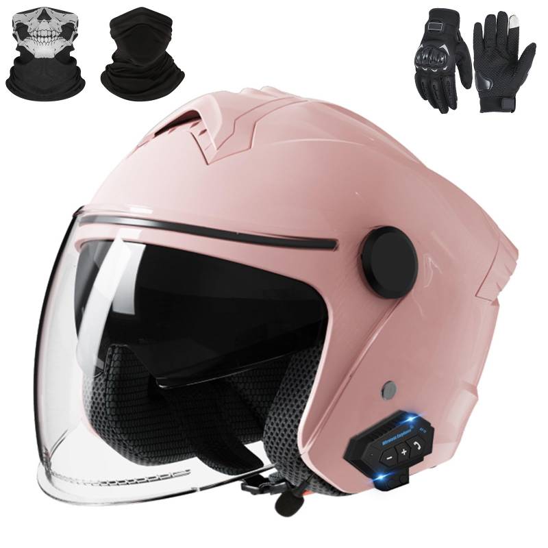 Bluetooth-Motorradhelm mit offenem Gesicht, Jet-Helm für Erwachsene, Männer und Frauen, Motocross-Helme mit Visier und Mikrofon, ECE 22.06-geprüft D-1,M (54-62cm) von GAORUTO