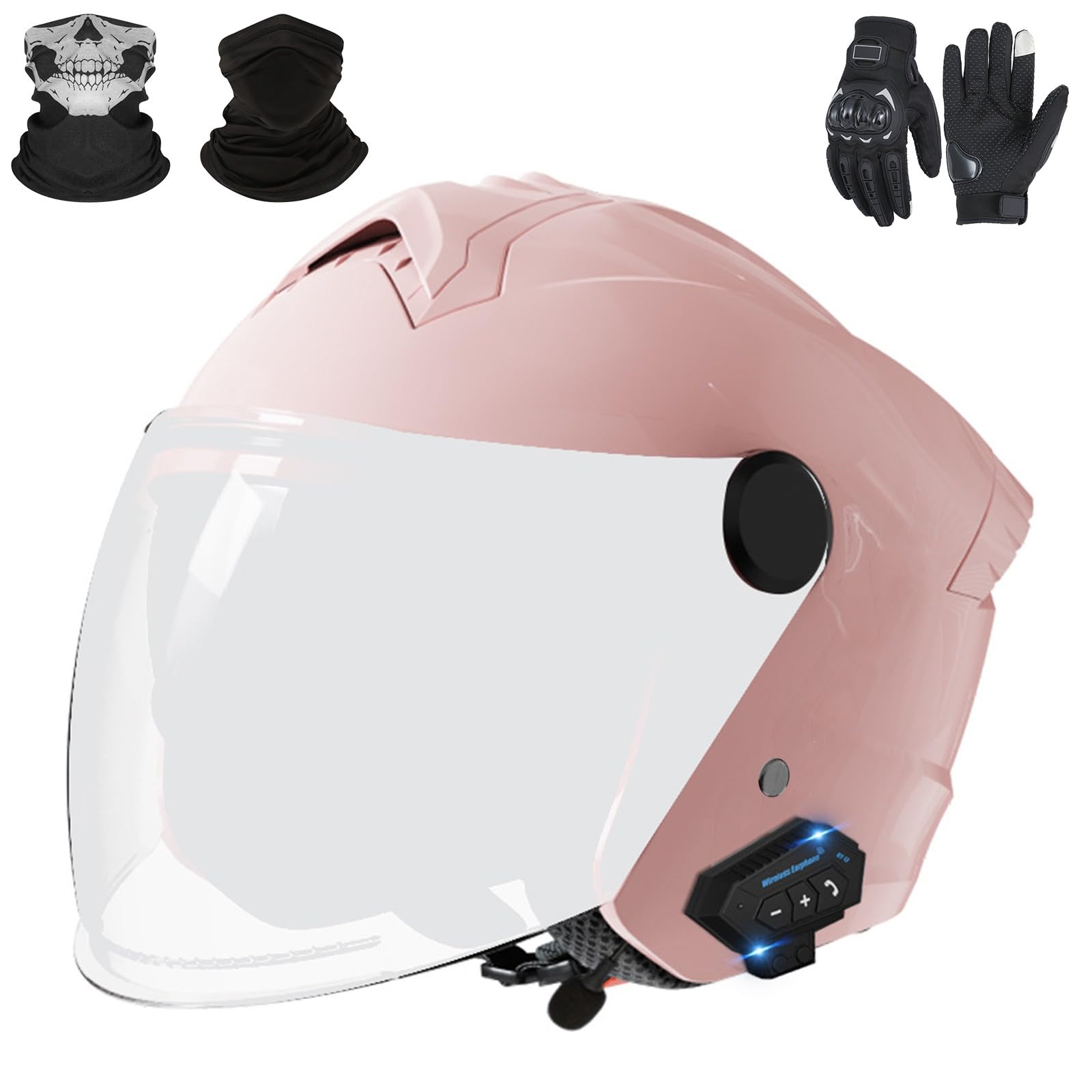 Bluetooth-Motorradhelm mit offenem Gesicht, Jet-Helm für Erwachsene, Männer und Frauen, Motocross-Helme mit Visier und Mikrofon, ECE 22.06-geprüft D-2,M (54-62cm) von GAORUTO